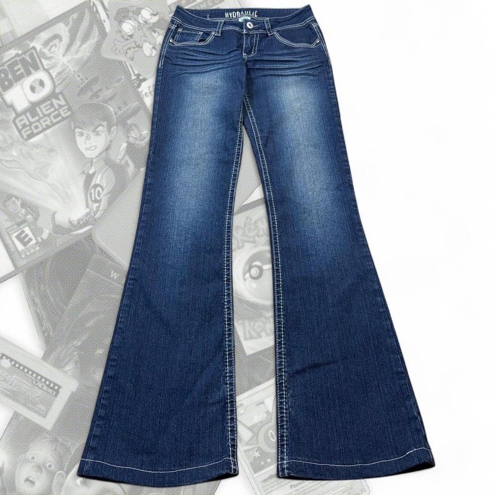 Vintage Y2K Hydraulic Dark Wash Low Rise Western Flap Pocket Jeans
